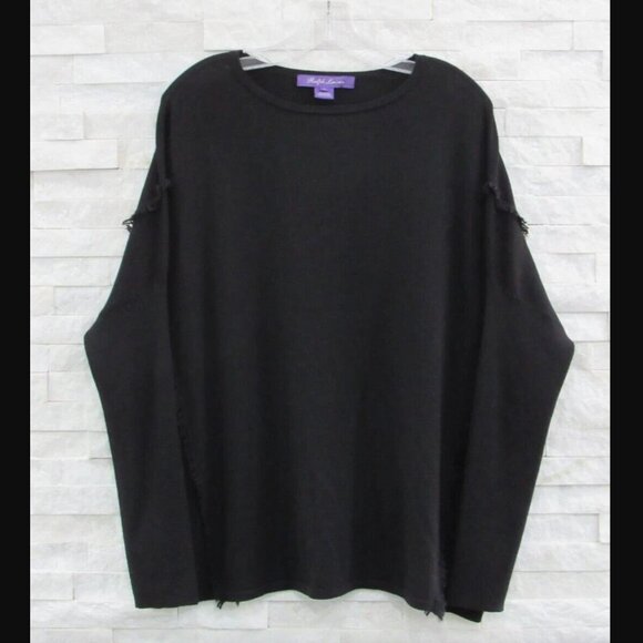 Ralph Lauren Collection Black Merino Wool Oversized Fringed Sweater L - Picture 1 of 6